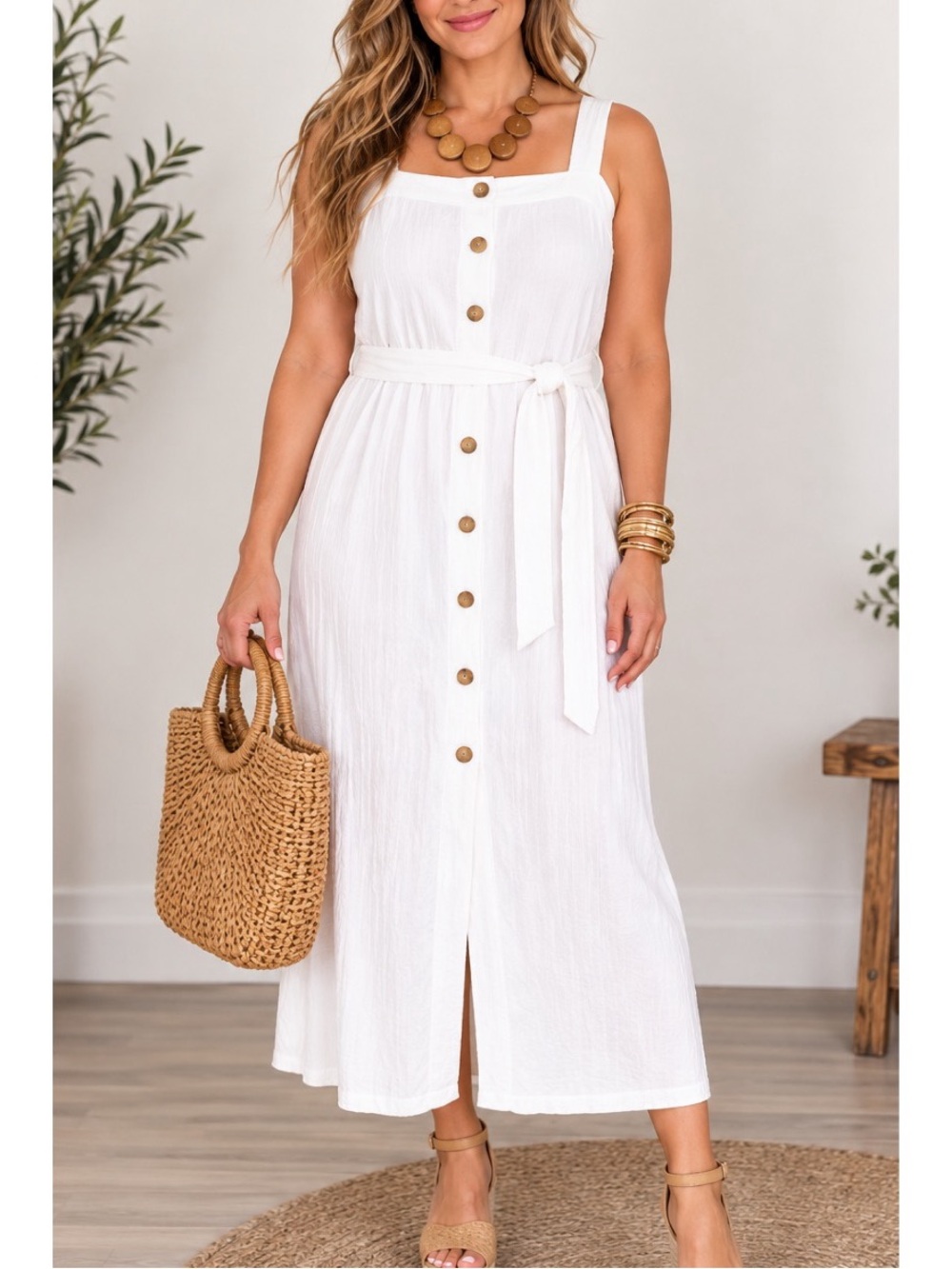 Ava & Viv white maxi dress, front buttons